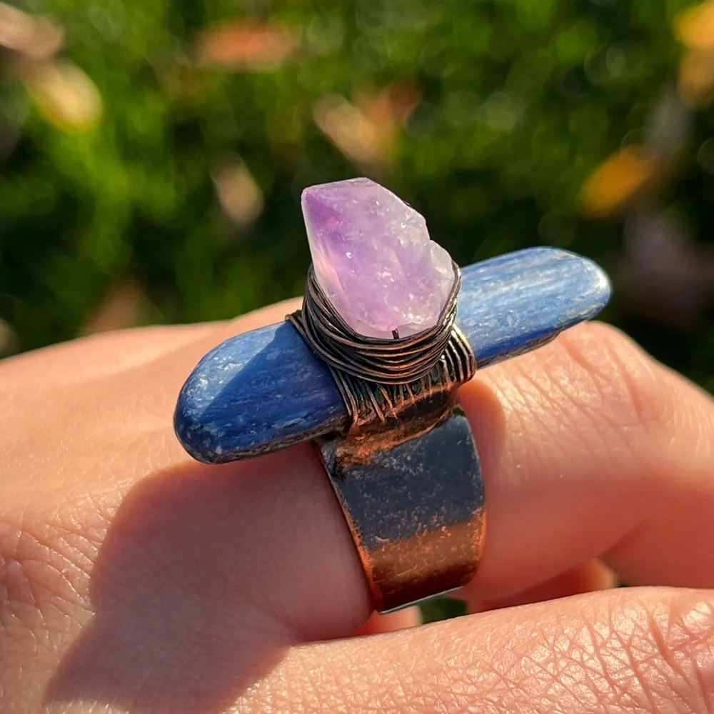 Copper amethyst kainite ring size 6, size‎ 7
